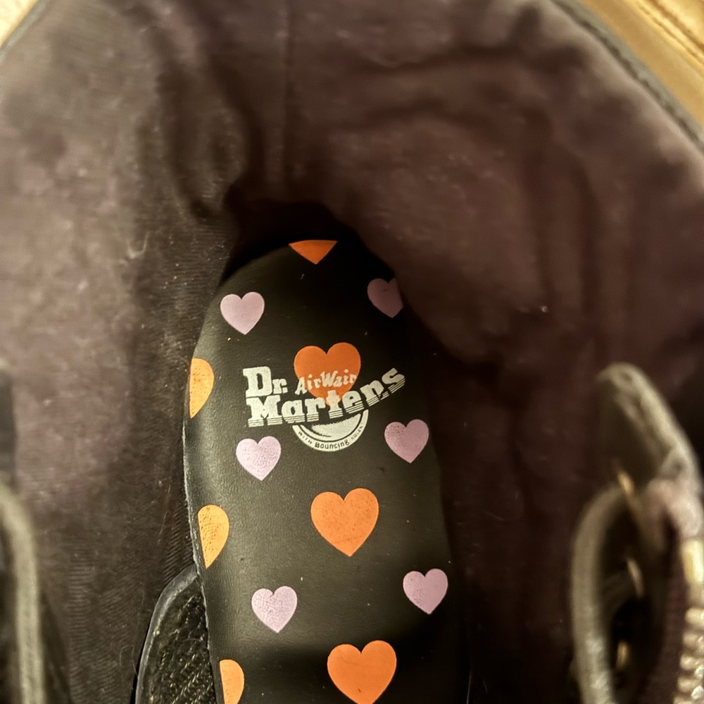 Dr. Martens Black Lace Up Boots with Pink and Purple Hearts - Picture 13 of 15